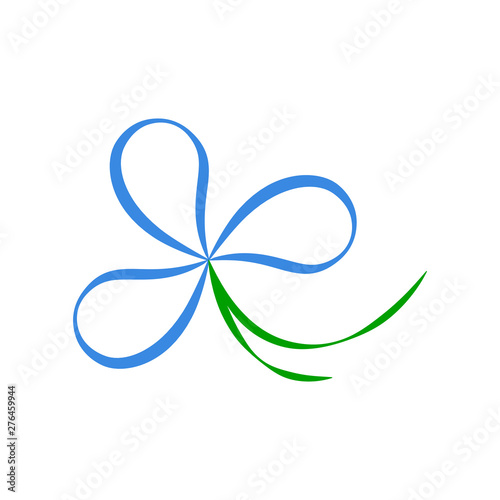 Logo for dry cleaners, laundries, companies working with water and ecology in the form of a green leaf with a blue stem.