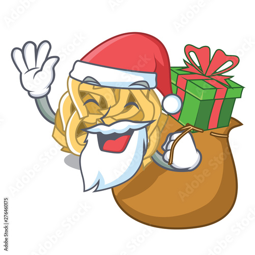 Santa with gift fettuccine is put on cartoon board