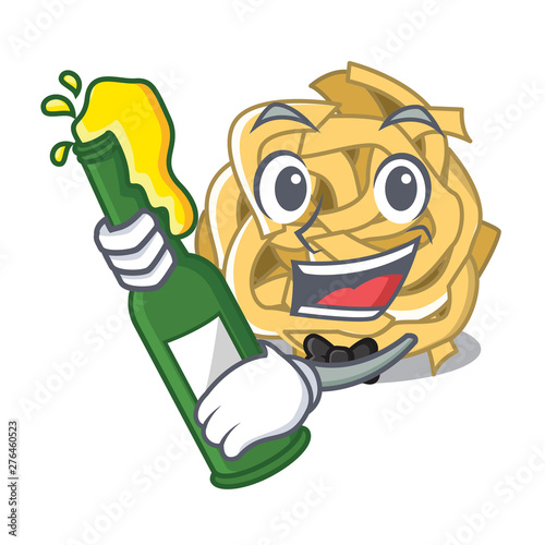 With beer fettuccine is put on cartoon board