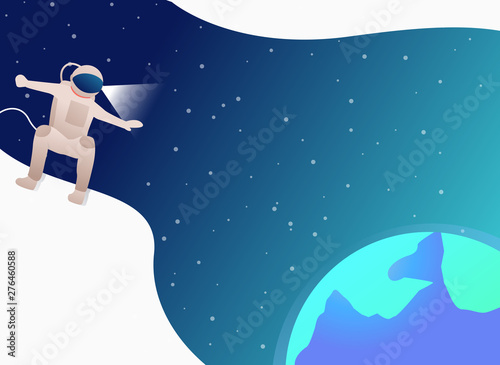 Astronaut floating in open space and Earth