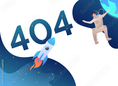 Error four hundred and four, astronaut and rocket in open space