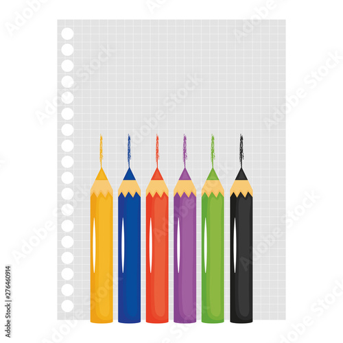 sheet of notebook paper with colors pencils