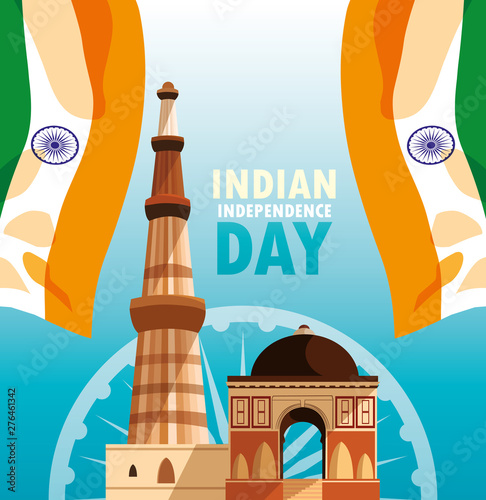 indian independence day poster with flag and jama masjid