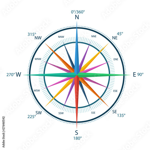 16 ray wind rose. Vector illustration.