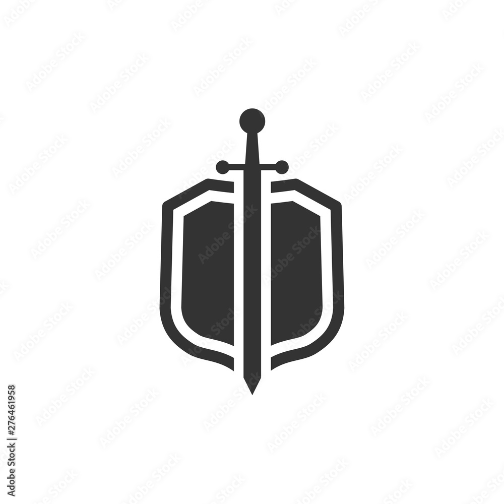 Obraz premium shield icon template black color editable. sword conception with shield symbol vector sign isolated on white background. Simple logo vector illustration for graphic and web design.