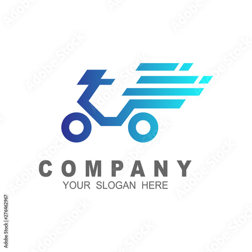 Delivery food and scooter with logo design vector