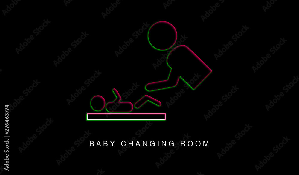Logo, design, button or icon of baby changing room, facilities. Signal without discrimination by sex. Access to men and women indistinctly. Illustration on black background. Strong contrast of colors. Logo, design, button or icon of baby changing room, facilities. Signal without discrimination by sex. Access to men and women indistinctly. Illustration on black background. Strong contrast of colors.