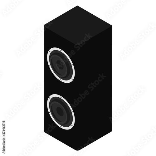 Black acoustic speakers, loudspeakers isolated on white background isometric view