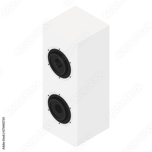 White acoustic speakers, loudspeakers isolated on white background isometric view
