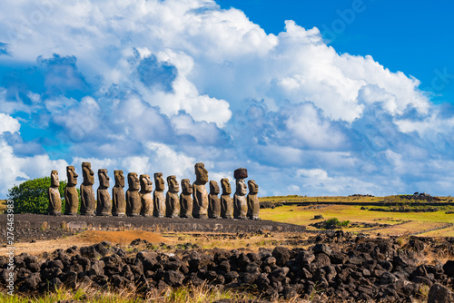 Ancient Moai of Ahu Tongariki on Easter Island photo