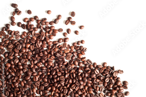 Coffee grains isolated on white background top view, copy space