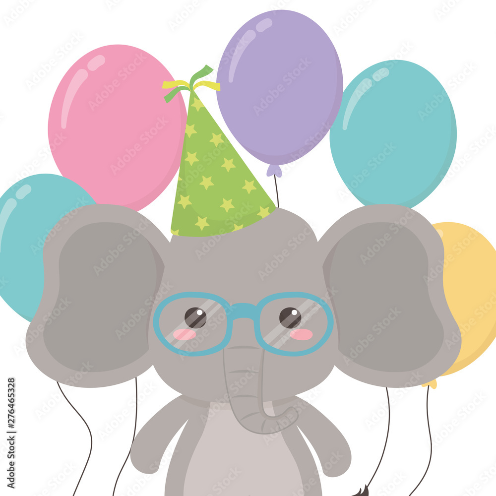 Elephant cartoon with happy birthday icon design
