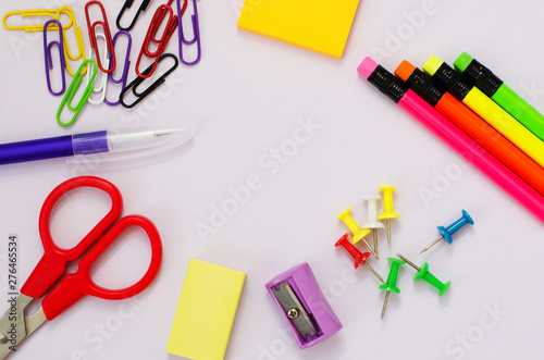 background with different colored stationery on paper