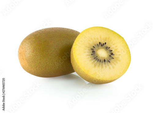 Fresh gold kiwi fruit isolated on white background, health care concept