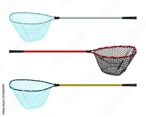 Fishing landing net simple icon vector set photo
