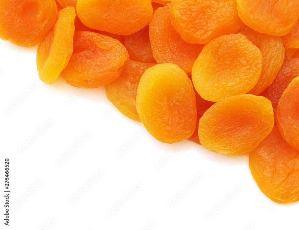Dried apricots fruits isolated on white with copy space Dried apricots fruits isolated on white with copy space