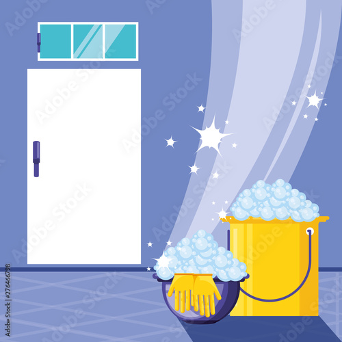 housekeeping tools and bucket with foam