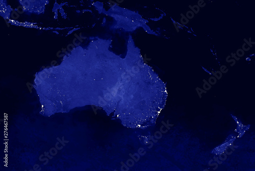 Fotografia Australia and New Zealand lights map at night