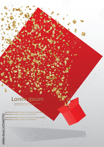 Colorful golden confetti isolated. Festive vector background.Open gift box with lights.Vectorna background.EPS10.