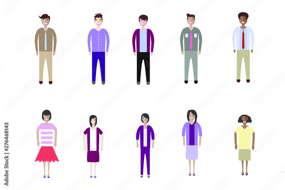 Set of full body diverse business people. Flat icons design white isolated. Vector graphic illustration. Man and woman, Different nationalities characters Set of full body diverse business people. Flat icons design white isolated. Vector graphic illustration. Man and woman, Different nationalities characters