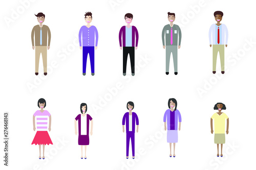 Set of full body diverse business people. Flat icons design white isolated. Vector graphic illustration. Man and woman  Different nationalities characters