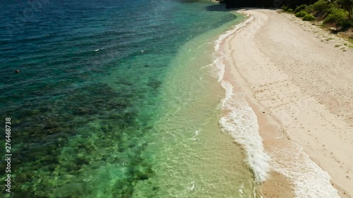 Wallpaper Mural aerial drone tropical island and sand beach with palm trees. Malajon Island, Philippines, Palawan. Summer and travel vacation concept. beach and blue clear sea water Torontodigital.ca