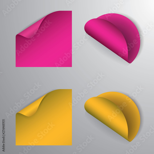 Vector colored Empty round stickers with curled corners, realistic vector layout. Vector EPS10