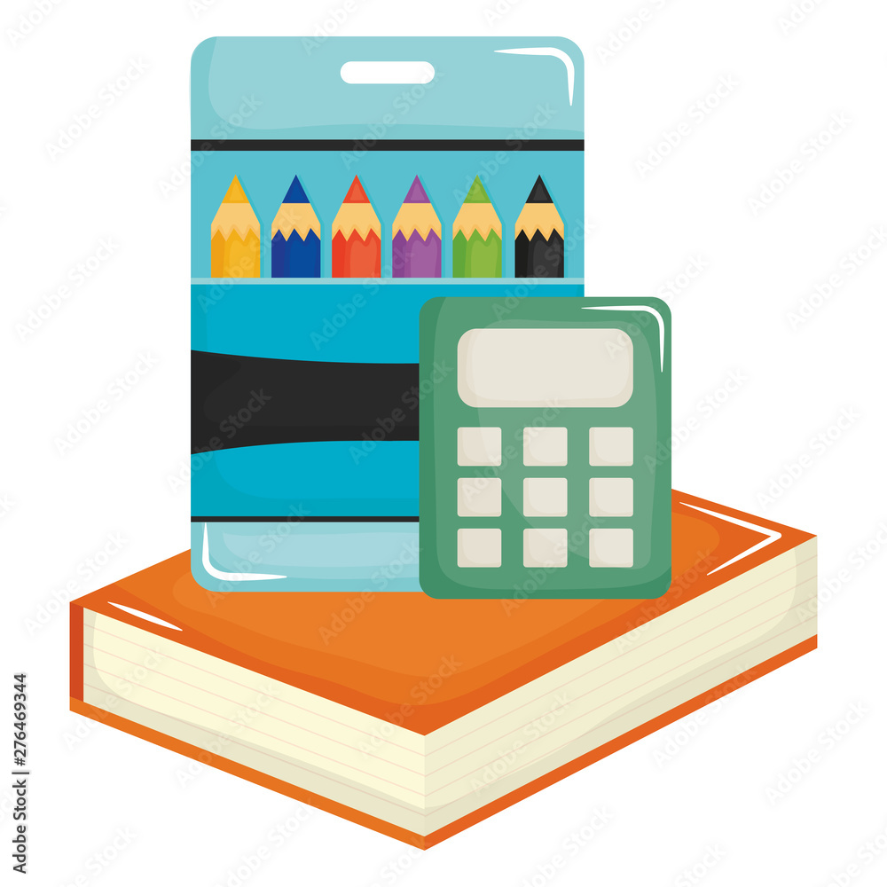 Obraz premium text book school and colors pencils box supplies