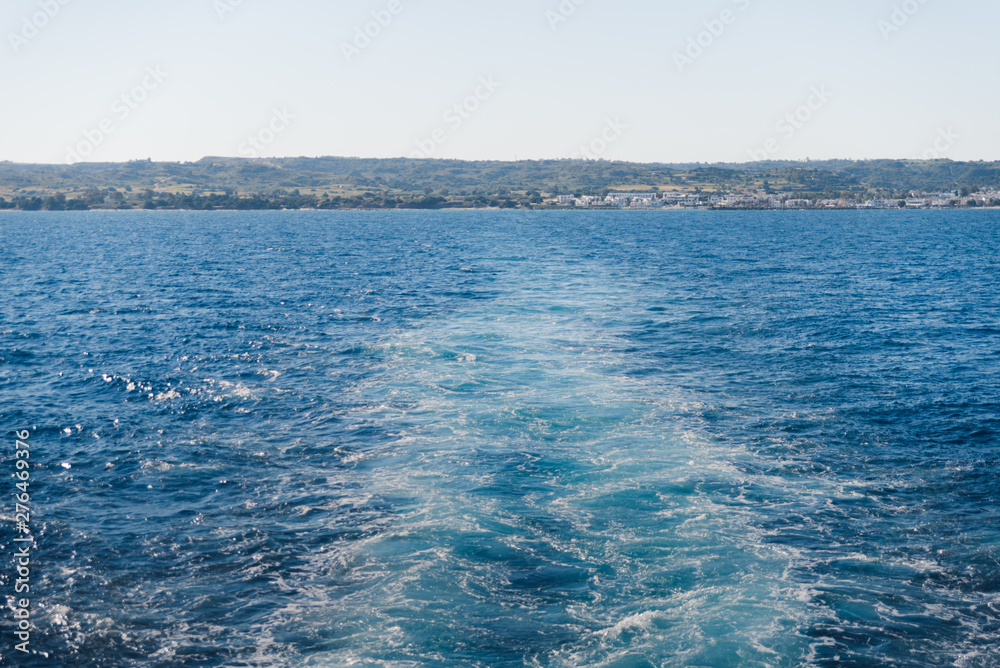 Waves behind a ferry boat in the Aegean Sea. 