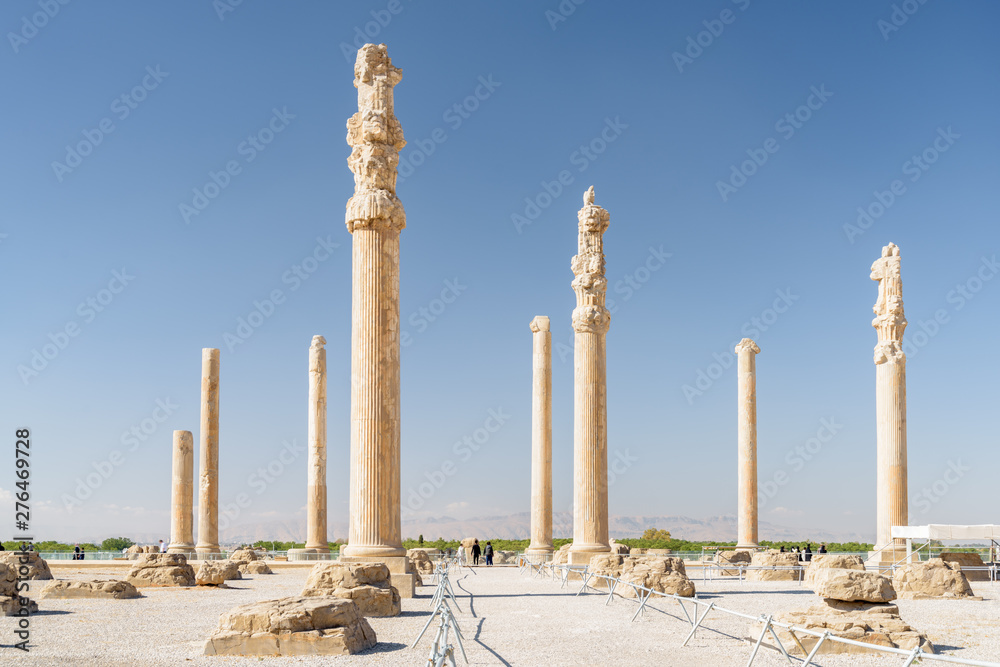 Scenic view of columns of the Apadana Palace, Persepolis, Iran
