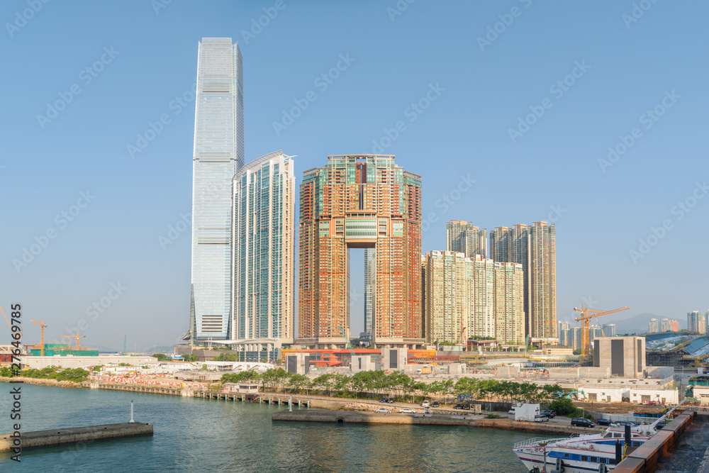 View of skyscraper and other modern buildings, West Kowloon