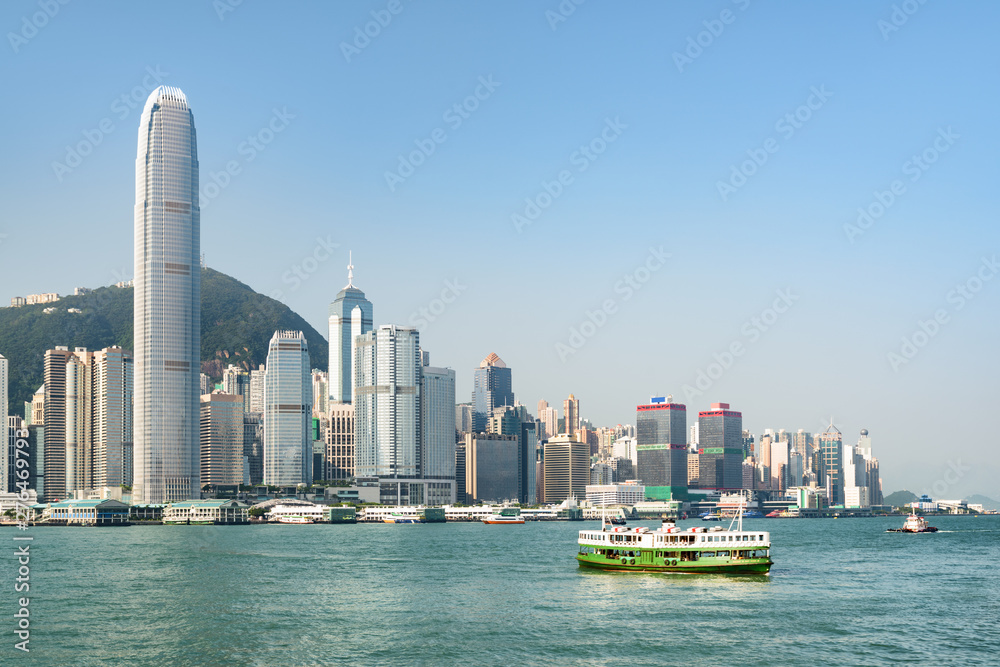 Wonderful view of Hong Kong Island skyline on sunny day