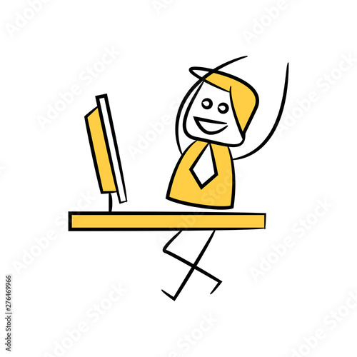 doodle stick figure relaxed businessman working on desktop