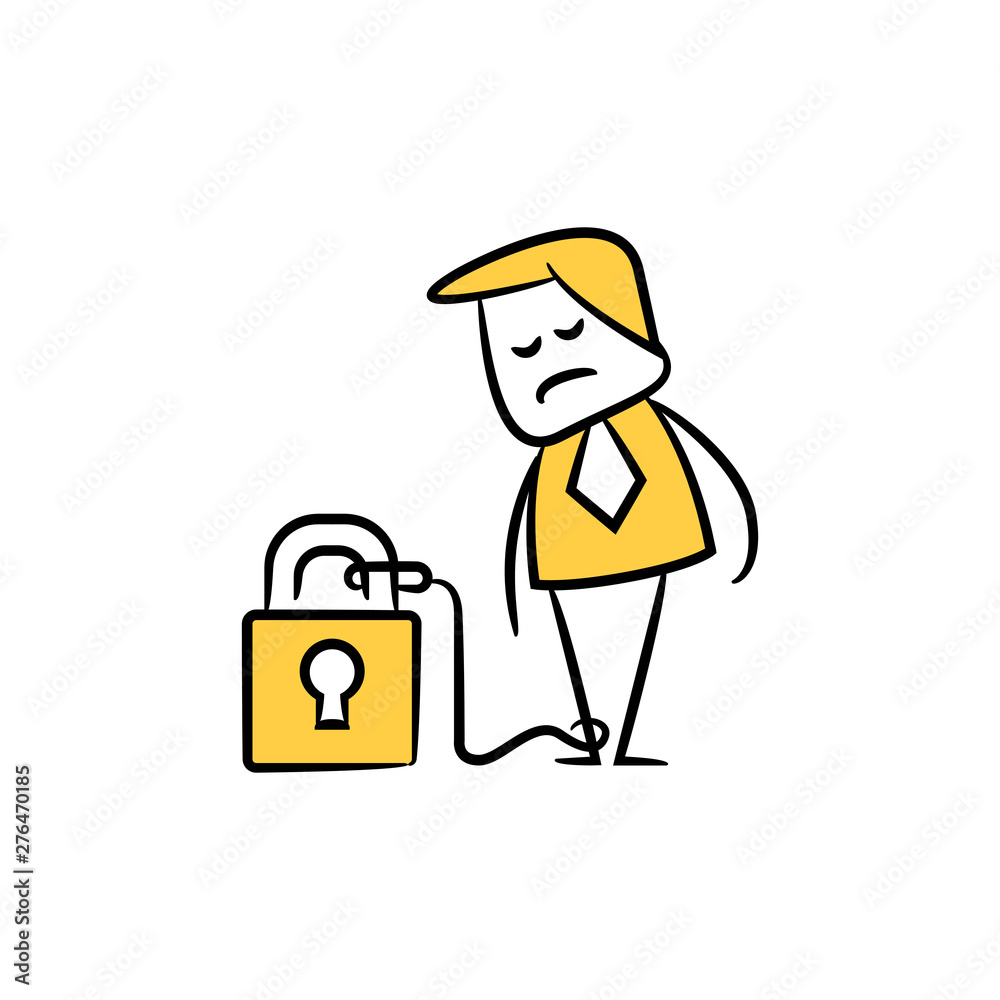 businessman locked with key yellow doodle theme businessman locked with key yellow doodle theme