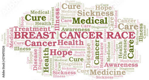 Breast Cancer Race word cloud. Vector made with text only.
