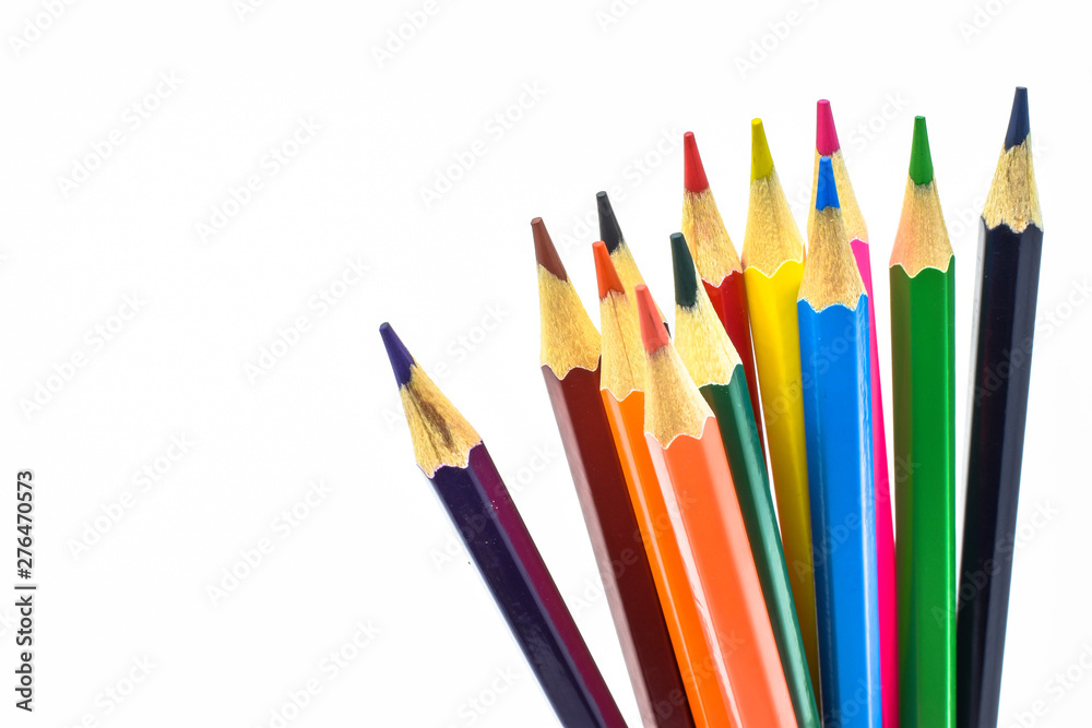 Colored pencils have many colors arranged together vertically