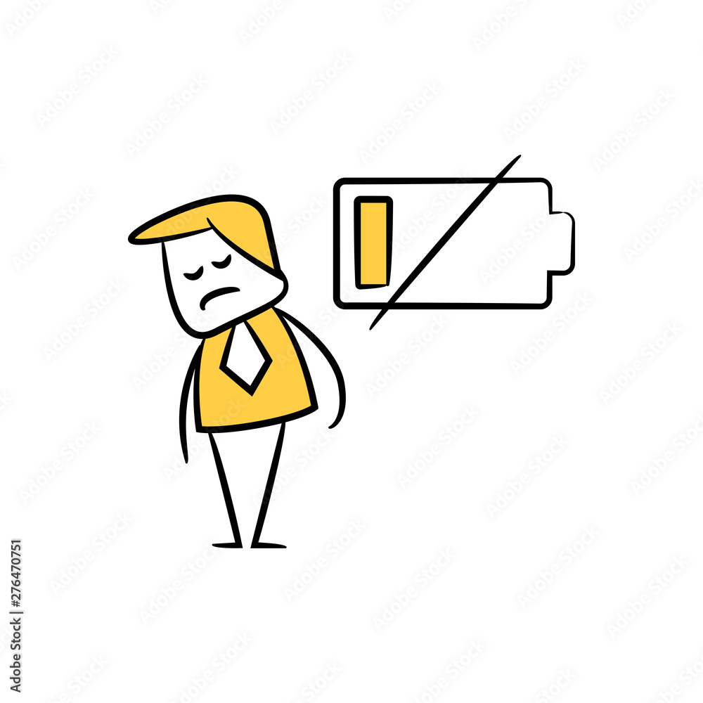 doodle stick figure businessman and low energy battery doodle stick figure businessman and low energy battery