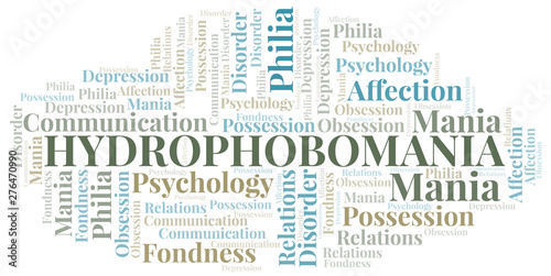 Hydrophobomania word cloud. Type of mania, made with text only.