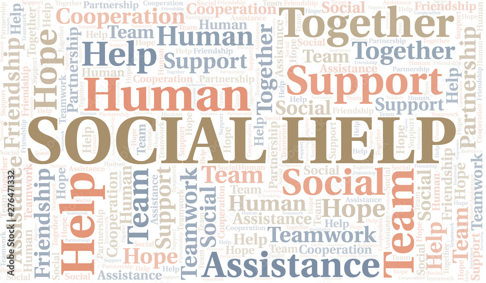 Social Help word cloud. Vector made with text only.
