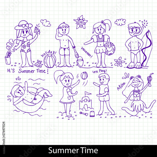 Summer time, boys and girls playing on the beach