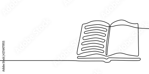 Book one line drawing banner. Continuous hand drawn minimalist minimalism design isolated on white background vector illustration.