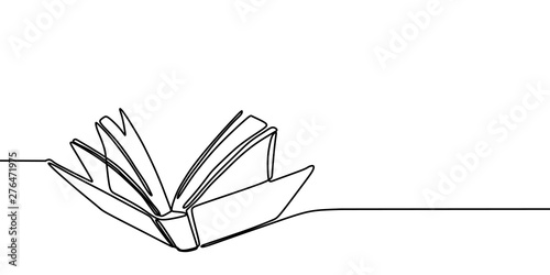 Book one line drawing banner. Continuous hand drawn minimalist minimalism design isolated on white background vector illustration.