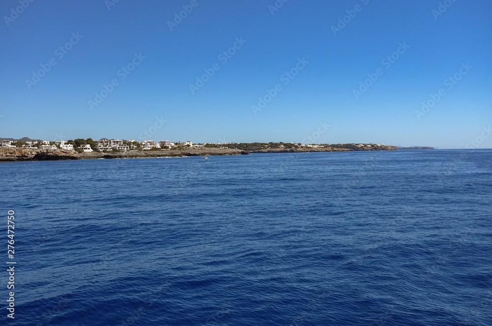 Blue sea and clear sky. Sea landscape of mediterranean coas