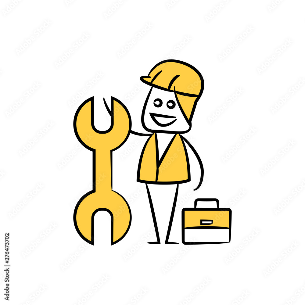 engineer and wrench, doodle stick figure design