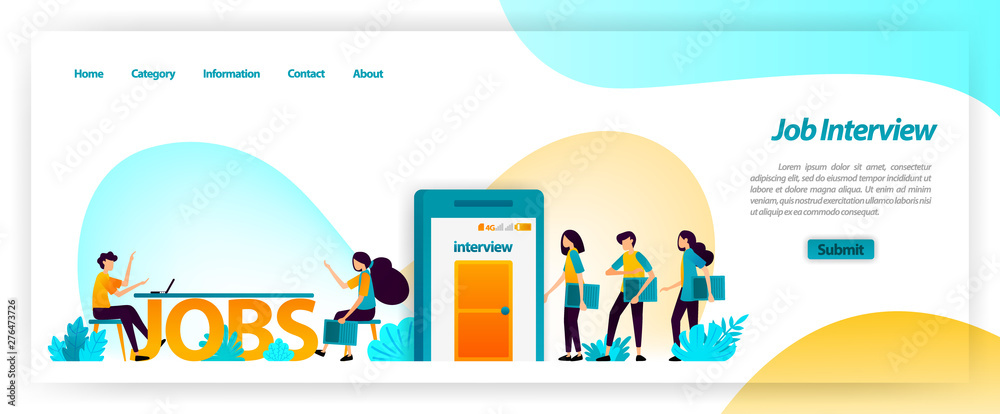 Job interview application in getting best young workers for company team. get, find and recruit and hiring employees. vector illustration concept for landing page, ui ux, web, mobile app, poster, ads