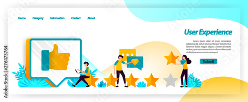 User experience including comments, ratings and reviews is feedback in managing customer satisfaction when using services. vector illustration concept for landing page, ui ux, web, mobile app, poster