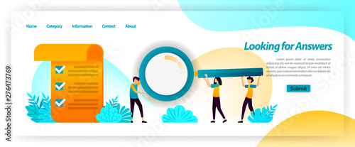 looking and finding errors in answering or selecting question checklist. analyze survey results or find solution with quiz. vector illustration concept for landing page, ui ux, web, mobile app, poster