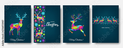 Tableau sur toile Colorful Christmas  reindeer and  snowflakes.