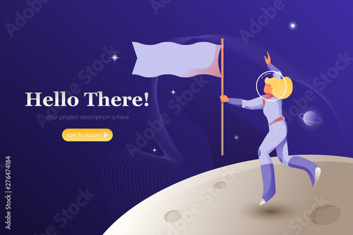 Female Astronaut With Flag Template