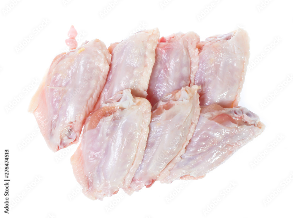 Raw chicken  on cutting board on white background